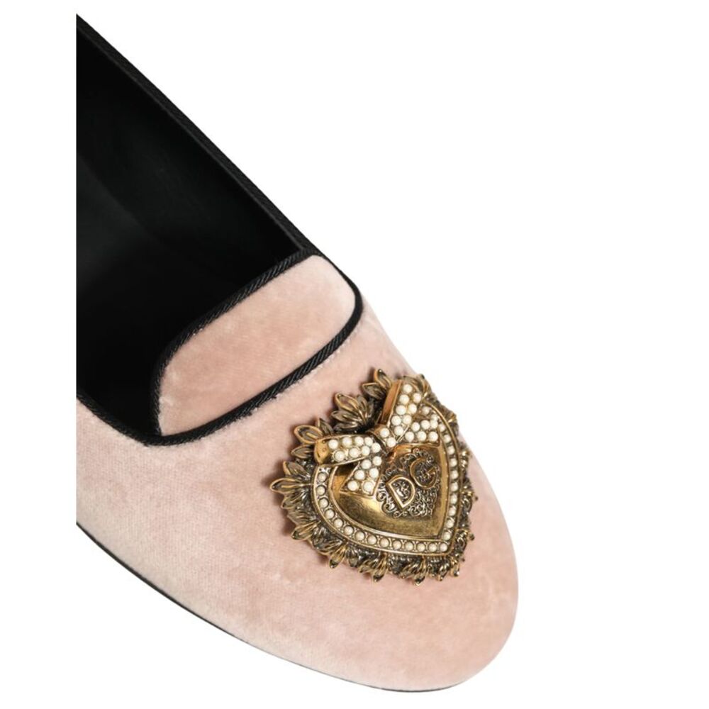 Dolce & Gabbana Pink Velvet Devotion Loafers Flats Women's Shoes